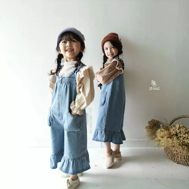 JM Snail - Korean Children Fashion - #kidsshorts - Frill Denim Dungarees Pants - 8