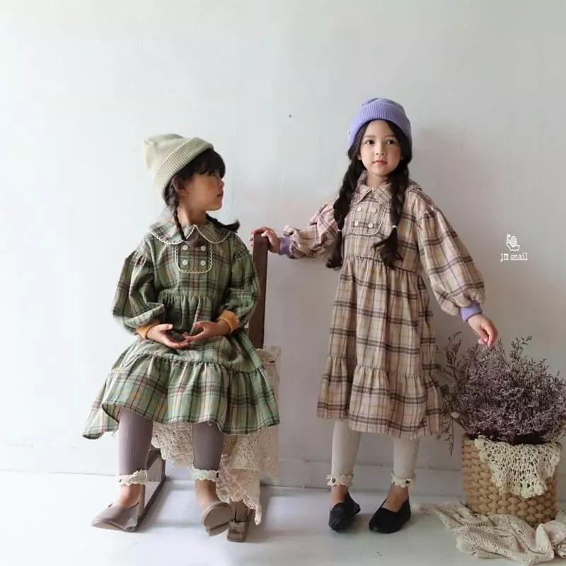 JM Snail - Korean Children Fashion - #kidsshorts - Check Hepfun Collar One-piece