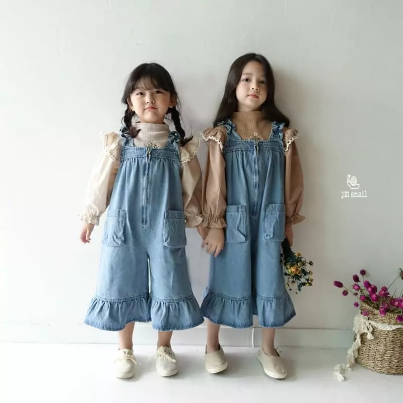 JM Snail - Korean Children Fashion - #littlefashionista - Frill Denim Dungarees Pants - 12