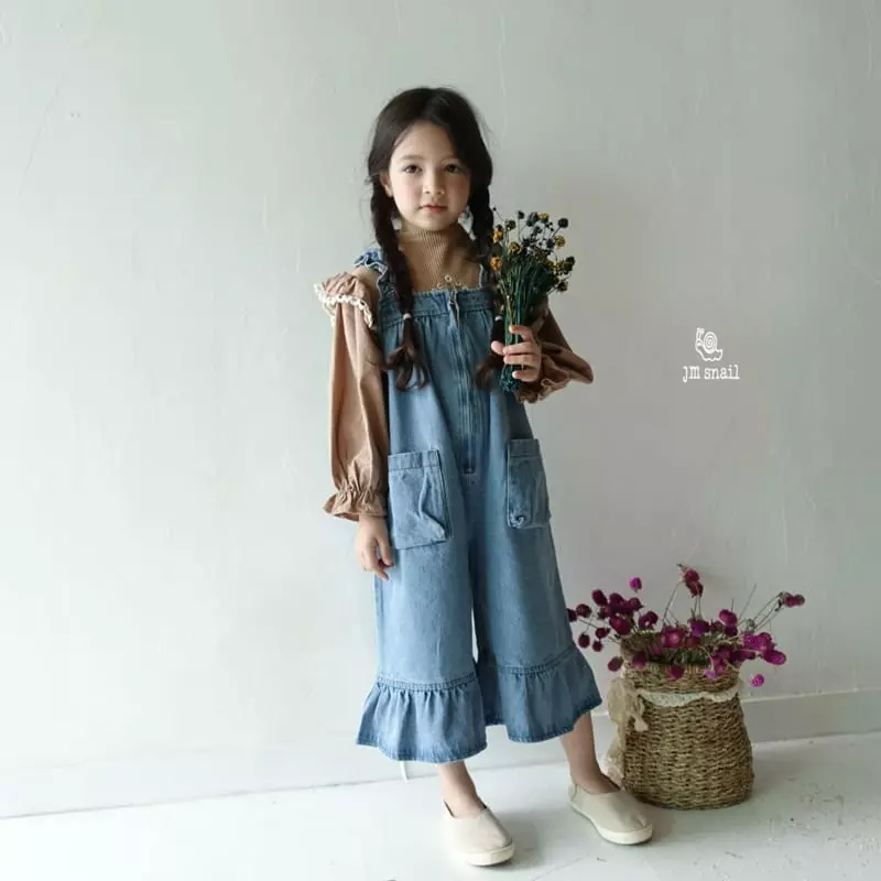 JM Snail - Korean Children Fashion - #prettylittlegirls - Frill Denim Dungarees Pants