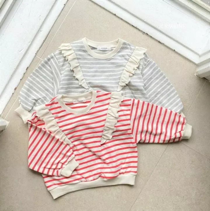 Jermaine - Korean Children Fashion - #kidsshorts - Dalcom Frill Stripes Sweatshirt - 4