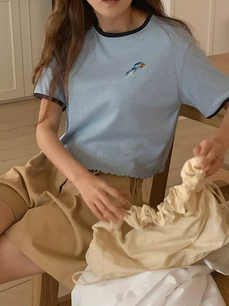 Jkichi - Korean Women Fashion - #momslook - Embroidery Tee - 12