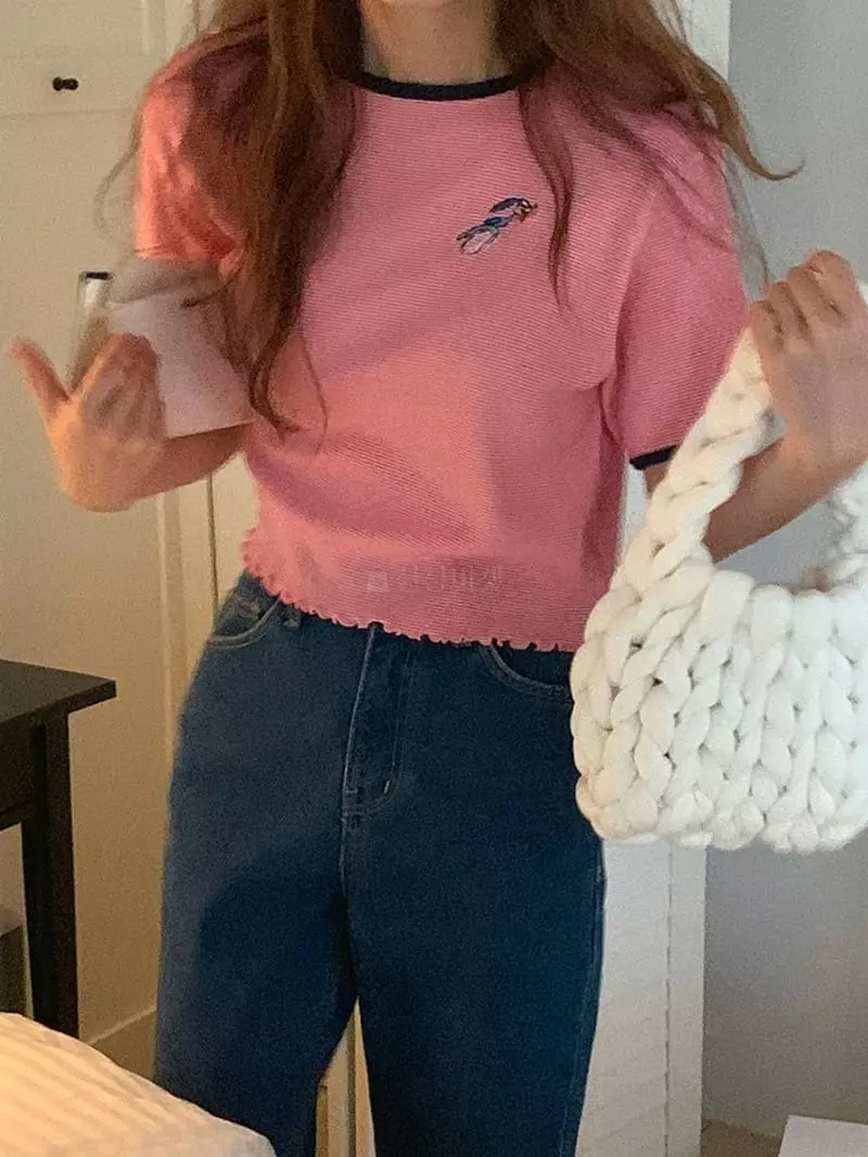 Jkichi - Korean Women Fashion - #momslook - Embroidery Tee - 6