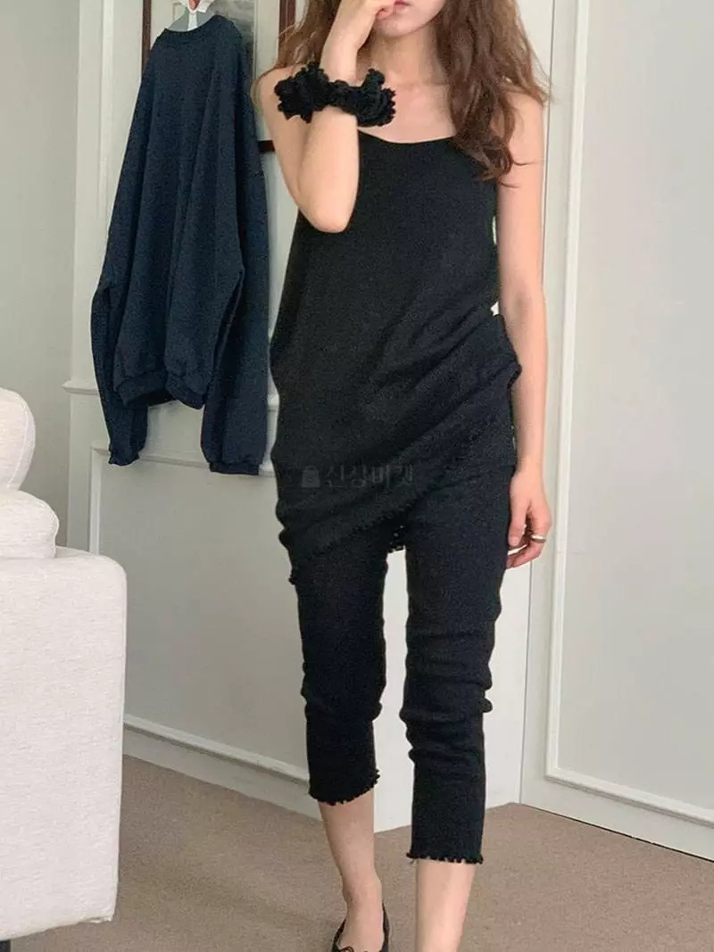 Jkichi - Korean Women Fashion - #momslook - Eyelet Sleeveless Leggings Hairing Set - 4