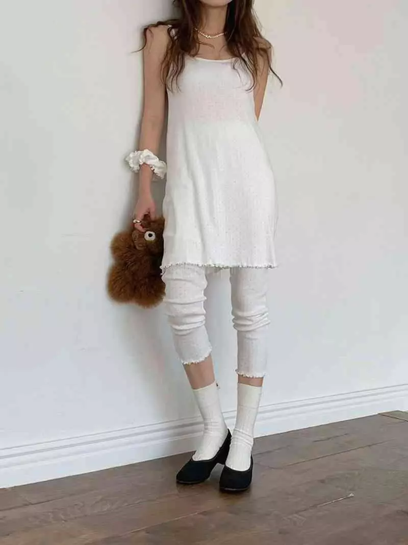 Jkichi - Korean Women Fashion - #romanticstyle - Eyelet Sleeveless Leggings Hairing Set - 11