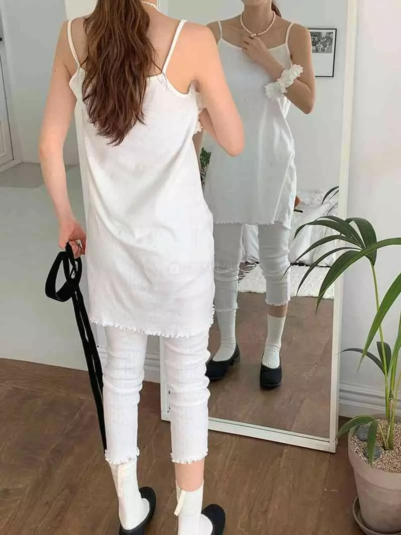 Jkichi - Korean Women Fashion - #shopsmall - Eyelet Sleeveless Leggings Hairing Set - 12