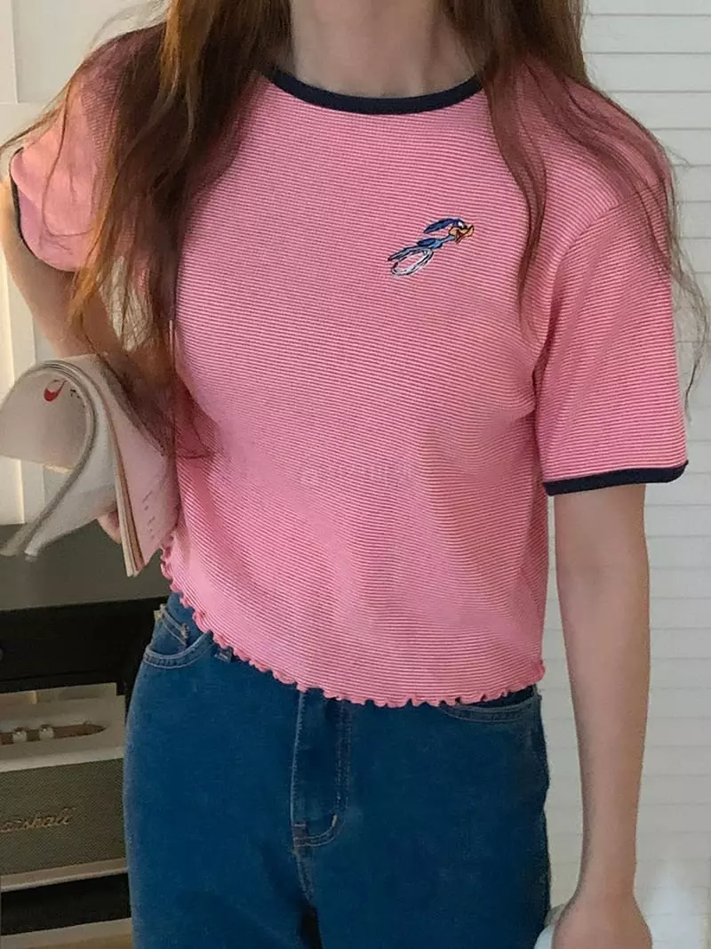 Jkichi - Korean Women Fashion - #womensfashion - Embroidery Tee - 5