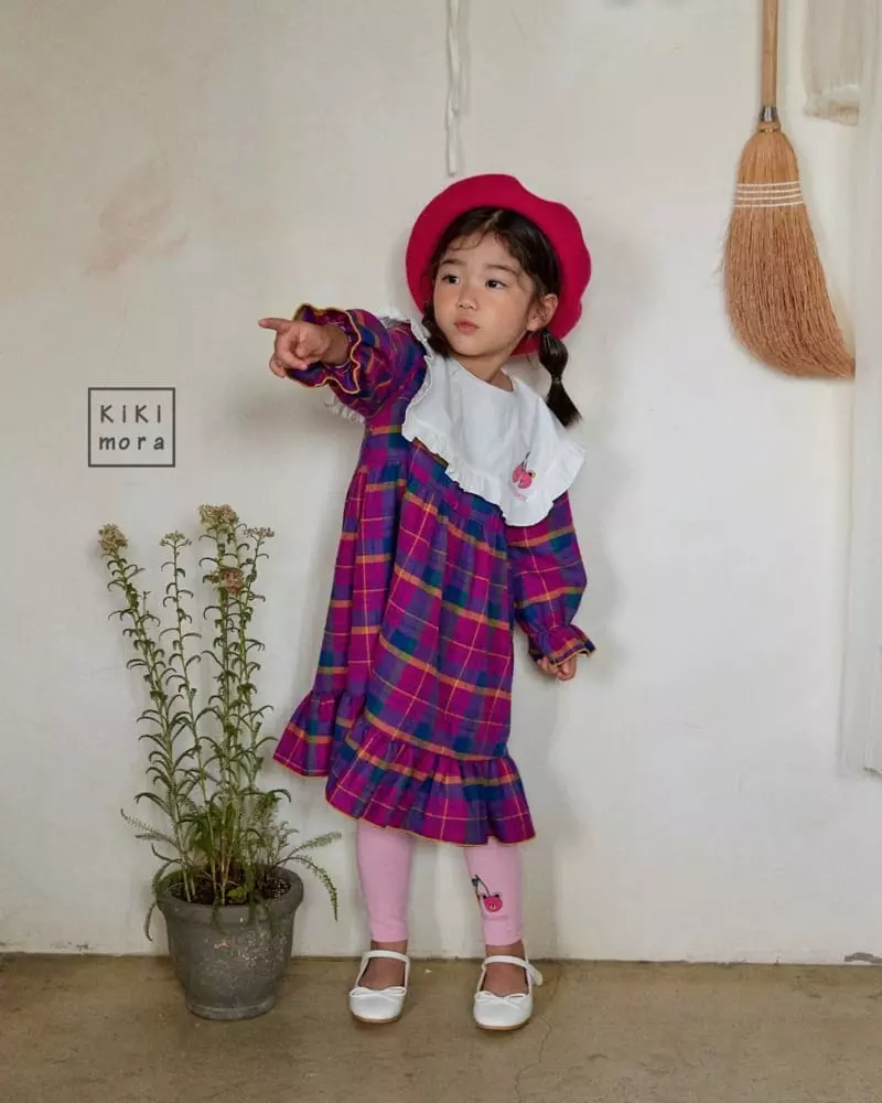 Kikimora - Korean Children Fashion - #childofig - Collar Check One-piece - 3