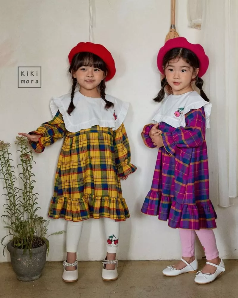 Kikimora - Korean Children Fashion - #childofig - Collar Check One-piece - 4