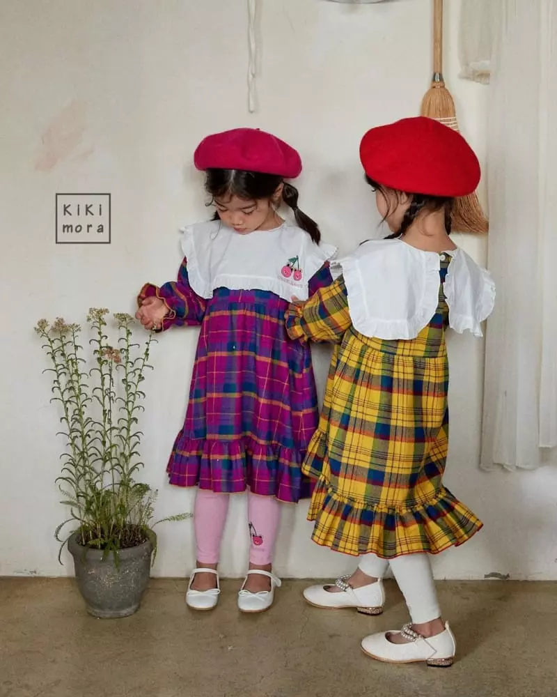 Kikimora - Korean Children Fashion - #childrensboutique - Collar Check One-piece - 5