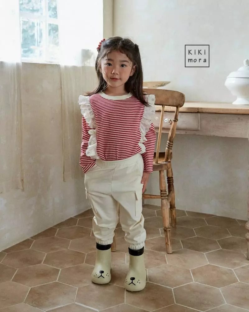 Kikimora - Korean Children Fashion - #kidsshorts - Sltripes Lace Tee - 5