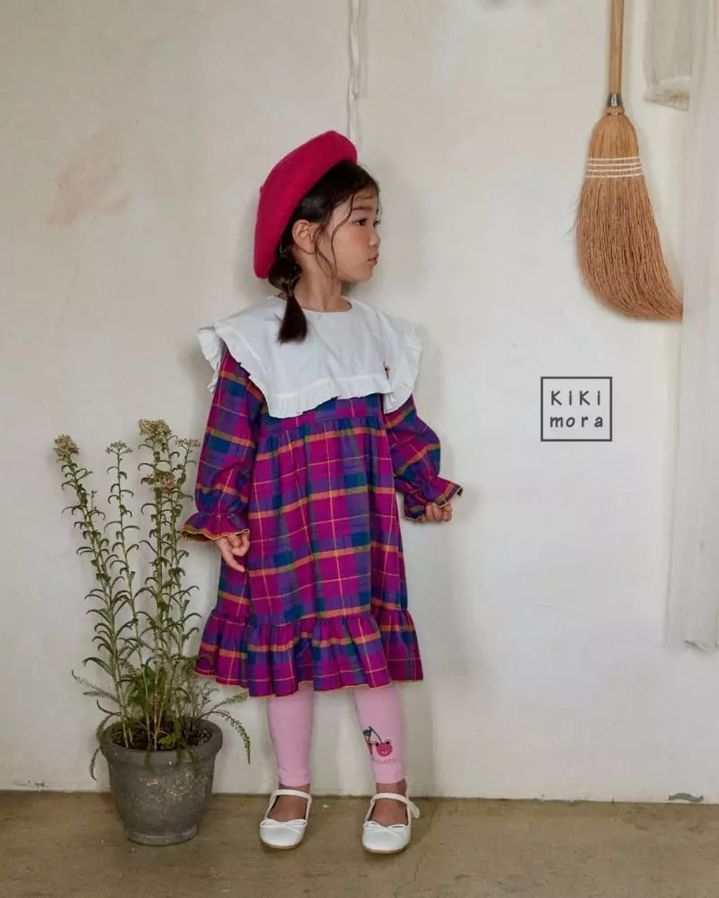 Kikimora - Korean Children Fashion - #prettylittlegirls - Collar Check One-piece - 2