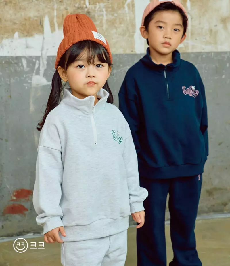 Kk - Korean Children Fashion - #Kfashion4kids - Smile Embroidery Top Bottom Set - 11