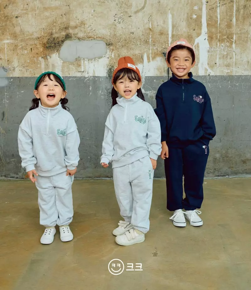 Kk - Korean Children Fashion - #childofig - Smile Embroidery Top Bottom Set - 3