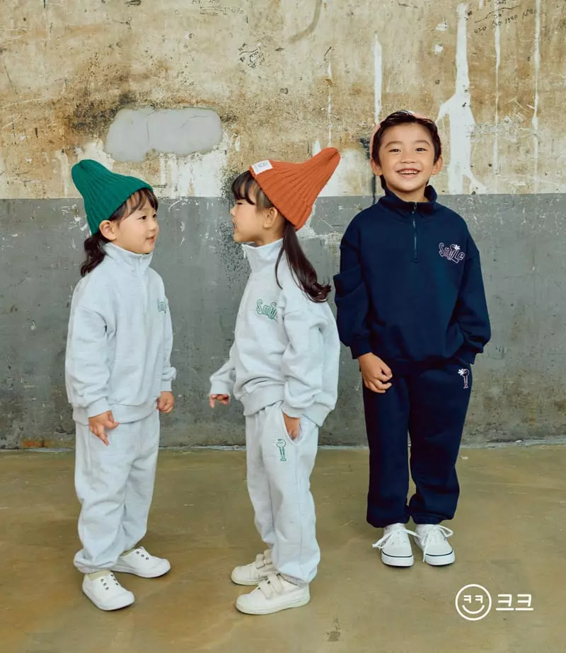 Kk - Korean Children Fashion - #childofig - Smile Embroidery Top Bottom Set - 4