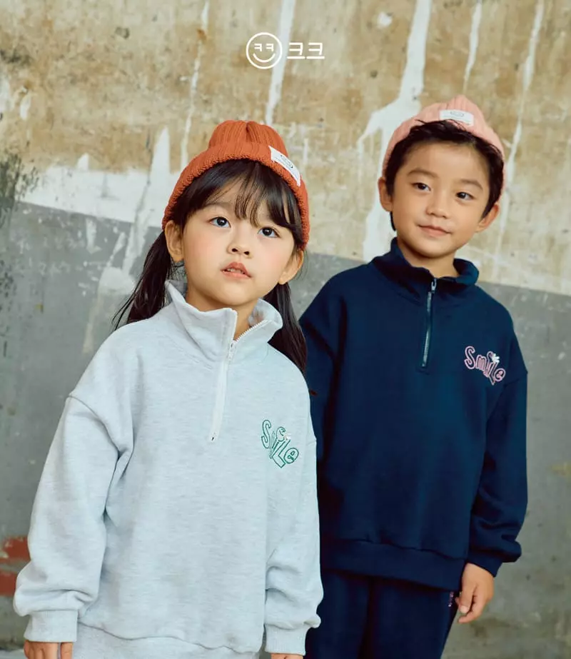 Kk - Korean Children Fashion - #fashionkids - Smile Embroidery Top Bottom Set - 7