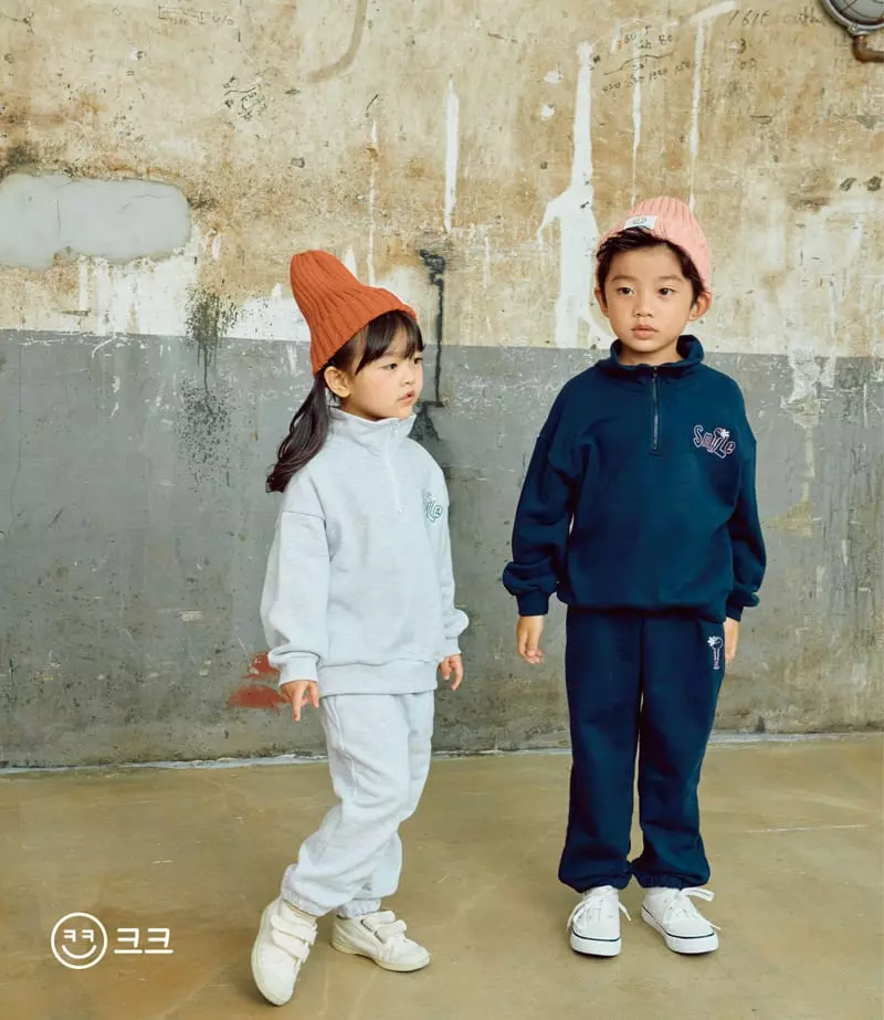 Kk - Korean Children Fashion - #littlefashionista - Smile Embroidery Top Bottom Set - 12