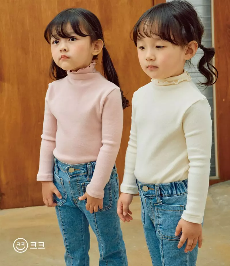 Kk - Korean Children Fashion - #prettylittlegirls - Peach Turtleneck Tee - 3