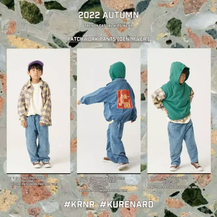 Kurenard - Korean Children Fashion - #prettylittlegirls - Patch Work Pants - 12