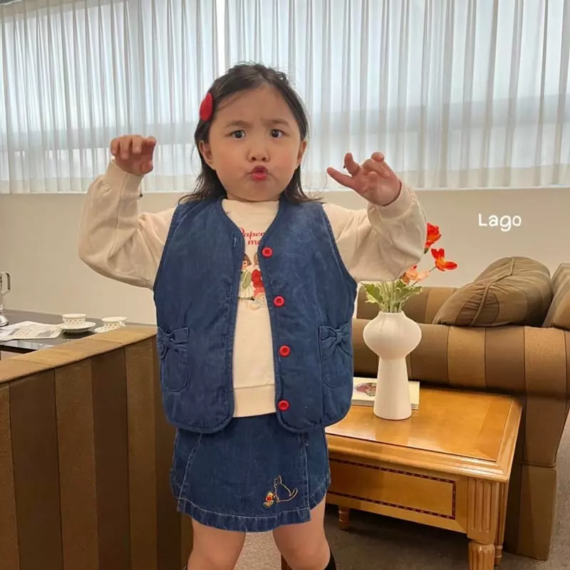 Lago - Korean Children Fashion - #childrensboutique - Ribbon Bonding Denim Vest