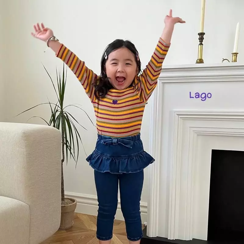 Lago - Korean Children Fashion - #designkidswear - Ribbon Frill Jeans - 2