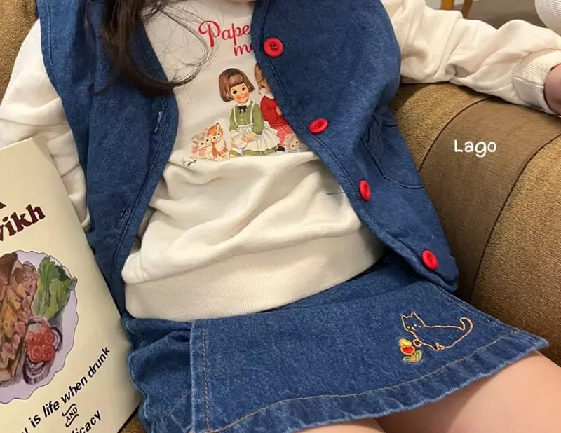Lago - Korean Children Fashion - #discoveringself - Ribbon Bonding Denim Vest - 3
