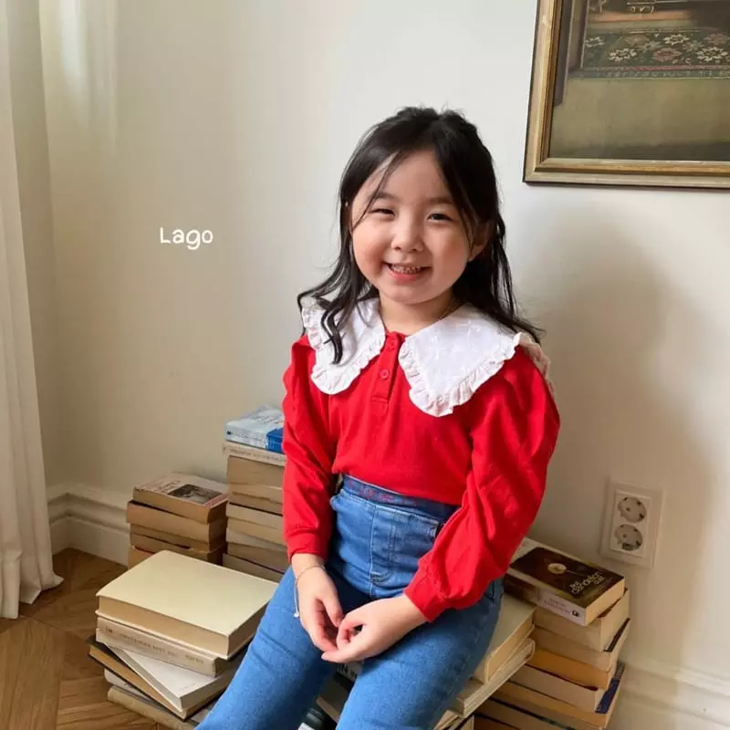 Lago - Korean Children Fashion - #kidsshorts - Ribbon Lace Collar Tee - 10