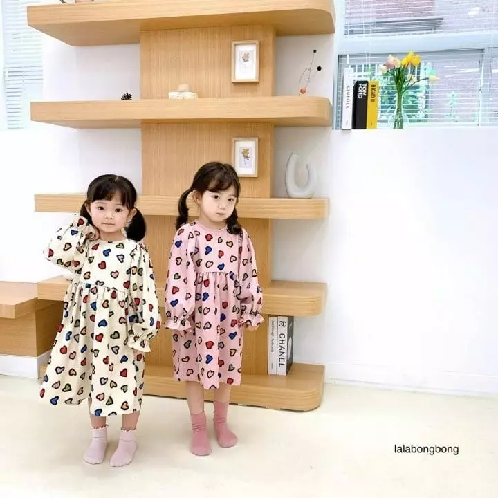 Lalabongbong - Korean Children Fashion - #todddlerfashion - Collar Heart One-piece - 2