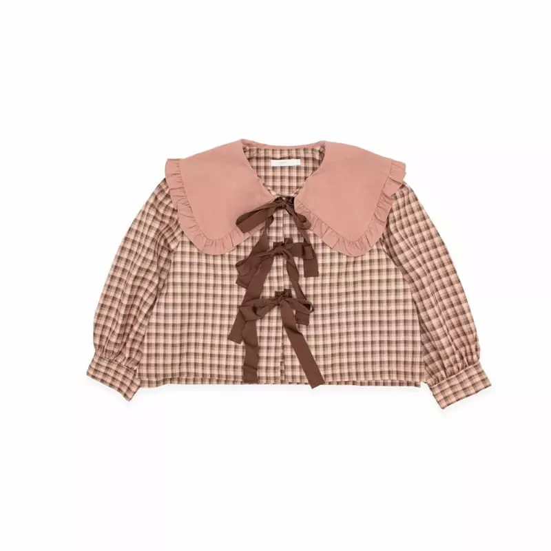 Le Bev - Korean Children Fashion - #littlefashionista - Check Ribbon Jacket - 8