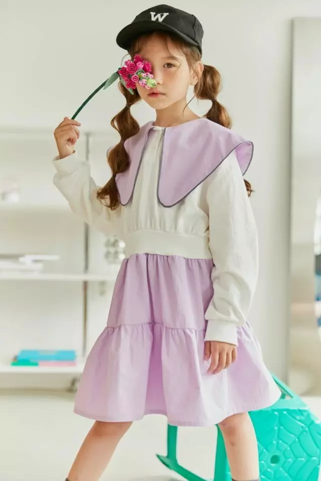 Lilas - Korean Children Fashion - #kidsstore - Mino Big Collar One-piece - 5