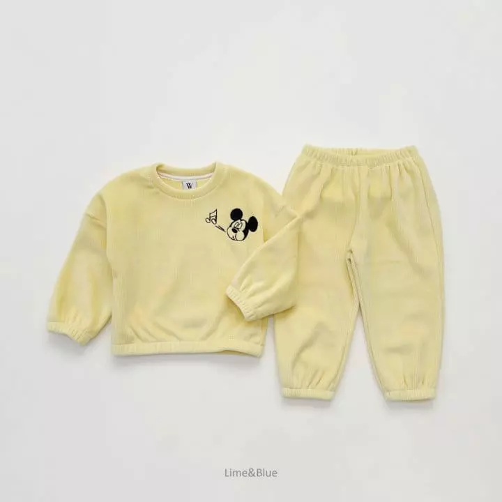 Lime & Blue - Korean Women Fashion - #momslook - Mickey Veloure Top Bottom Set - 3