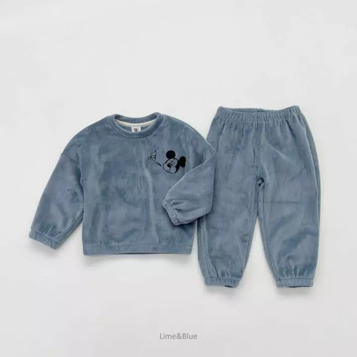 Lime & Blue - Korean Women Fashion - #momslook - Mickey Veloure Top Bottom Set - 9