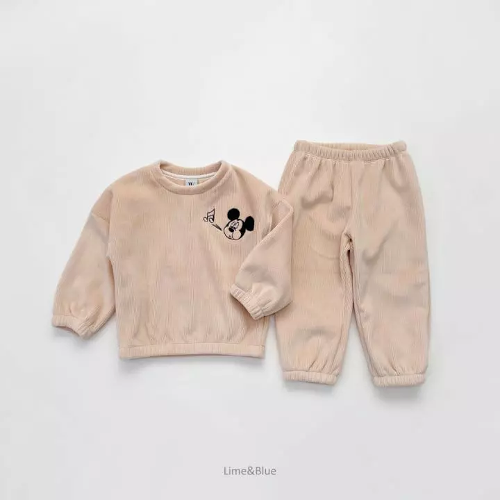 Lime & Blue - Korean Women Fashion - #momslook - Mickey Veloure Top Bottom Set - 4