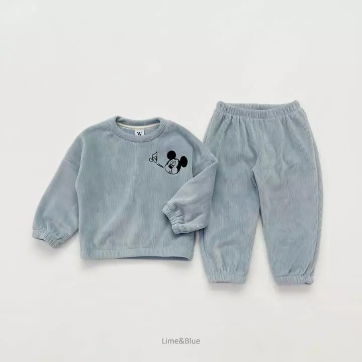 Lime & Blue - Korean Women Fashion - #womensfashion - Mickey Veloure Top Bottom Set - 8