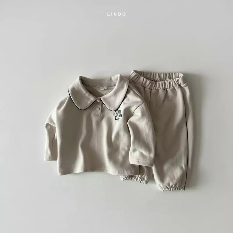 Lindo - Korean Children Fashion - #discoveringself - Good Day Collar Top Bottom Set - 2