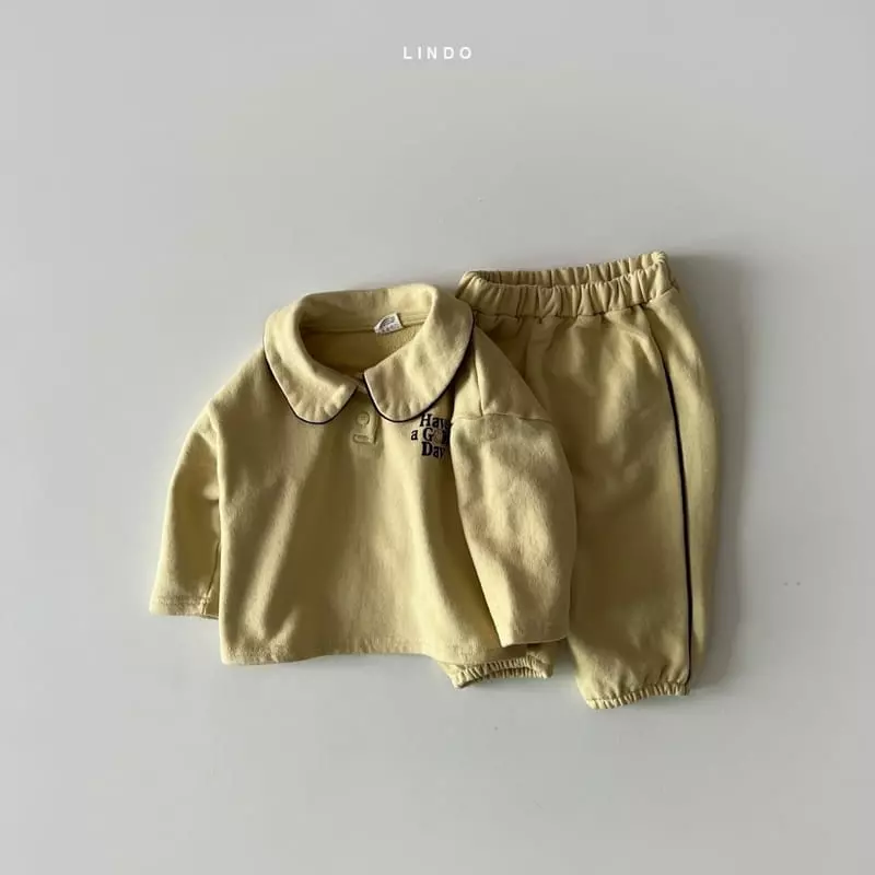 Lindo - Korean Children Fashion - #fashionkids - Good Day Collar Top Bottom Set - 3