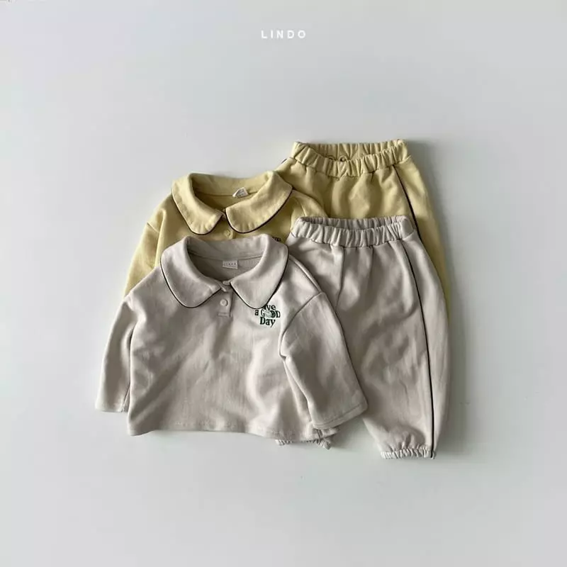 Lindo - Korean Children Fashion - #fashionkids - Good Day Collar Top Bottom Set - 4