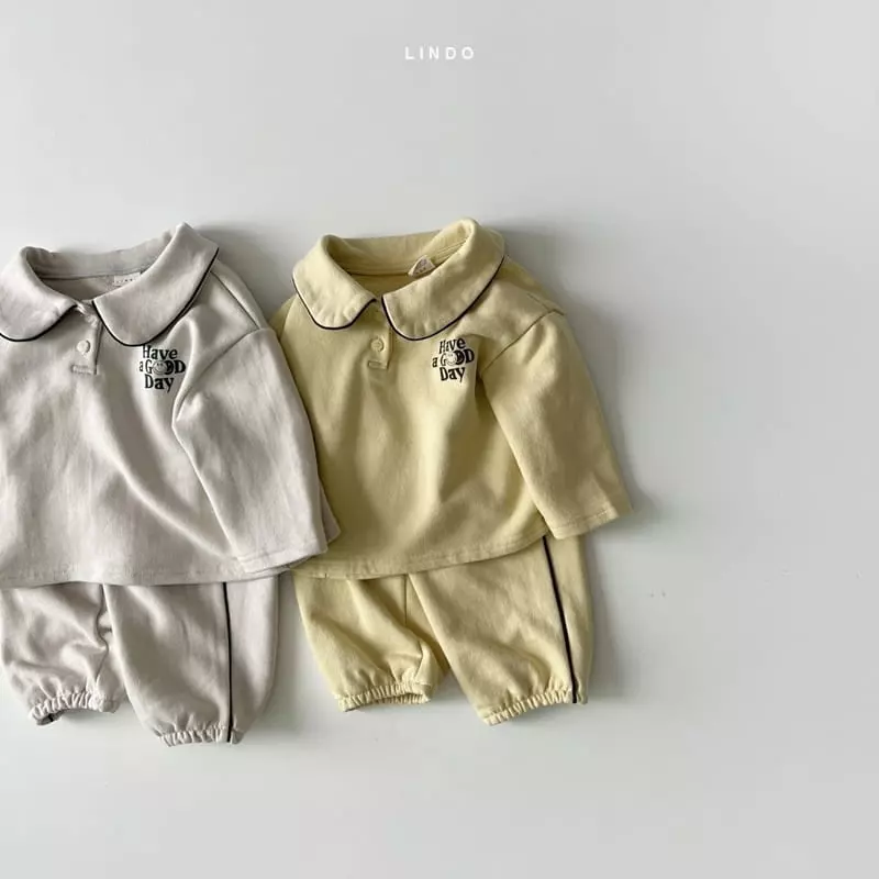 Lindo - Korean Children Fashion - #kidsstore - Good Day Collar Top Bottom Set - 5