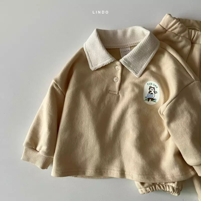 Lindo - Korean Children Fashion - #stylishchildhood - Waffle Collar Top Bottom Set - 5