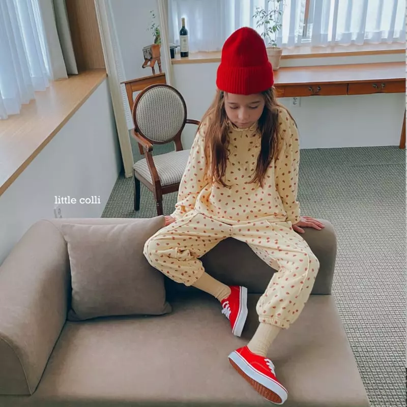 Little Colli - Korean Children Fashion - #kidsshorts - Red Flower Top Bottom Set - 2