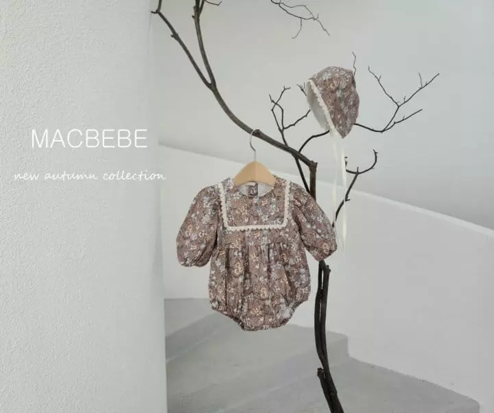 Mac - Korean Baby Fashion - #babyclothing - Flower Bodysuit with Bonnet - 3