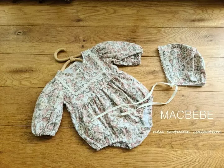 Mac - Korean Baby Fashion - #babyfever - Flower Bodysuit with Bonnet - 5