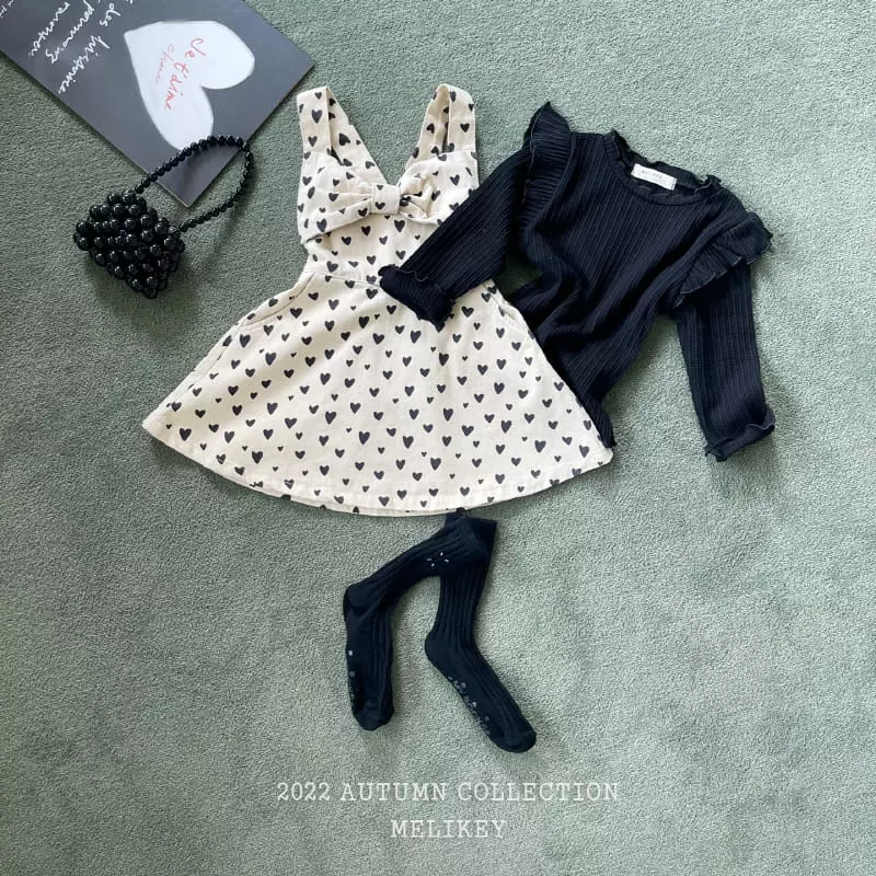 Melikey - Korean Children Fashion - #childofig - Heart Ribbon Dungarees One-piece - 6