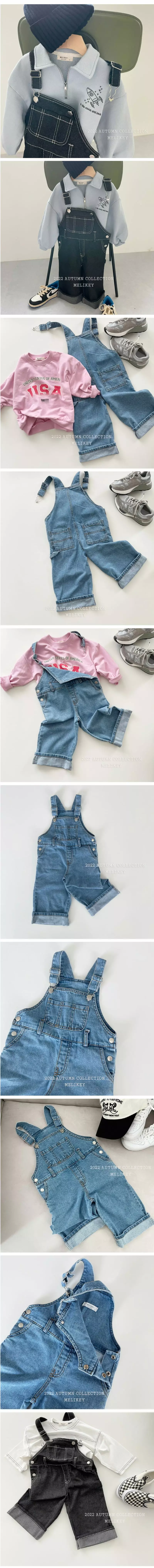 Melikey - Korean Children Fashion - #childofig - Roll Up Dungarees Black Jeans - 3