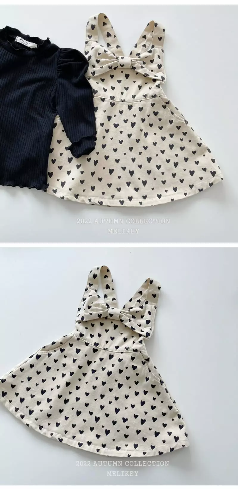 Melikey - Korean Children Fashion - #childrensboutique - Heart Ribbon Dungarees One-piece - 7