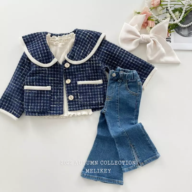 Melikey - Korean Children Fashion - #kidsstore - Sailor Twid Top Bottom Set - 5