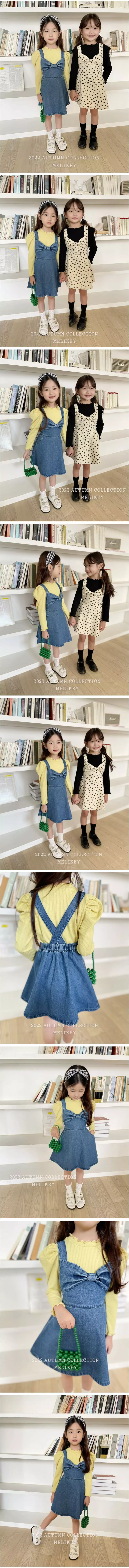 Melikey - Korean Children Fashion - #minifashionista - Heart Ribbon Dungarees One-piece