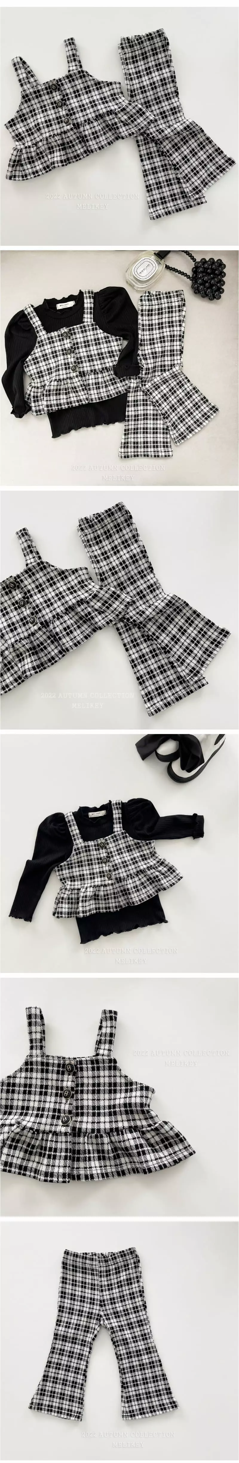 Melikey - Korean Children Fashion - #minifashionista - Check Bustier Top Bottom Set - 2