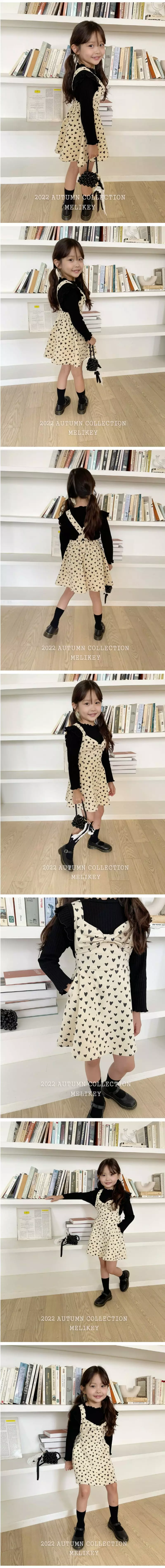 Melikey - Korean Children Fashion - #todddlerfashion - Heart Ribbon Dungarees One-piece - 3