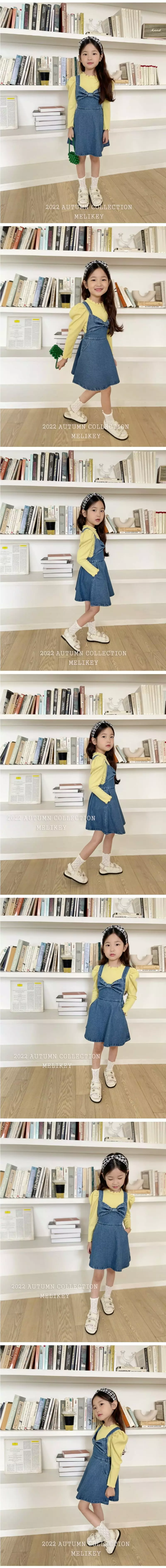 Melikey - Korean Children Fashion - #todddlerfashion - Denim Ribbon One-piece - 2